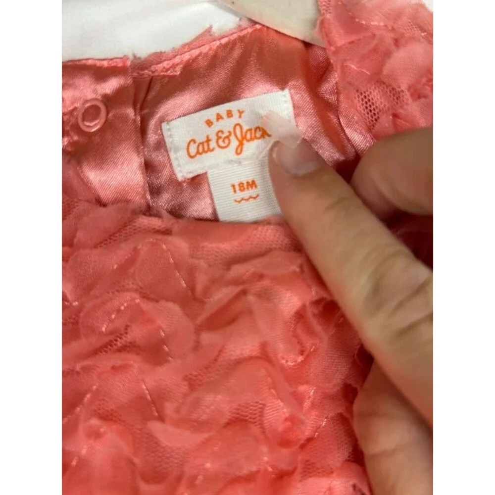 Cat & Jack 18M Girls Rosette Wavy Tulle Coral Pink Peach Party Cute Summer Dress